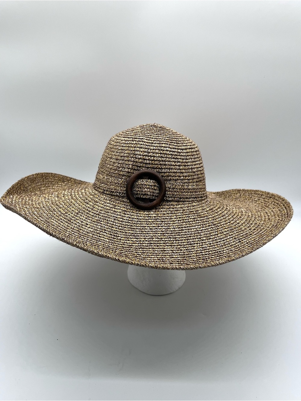 Milani Wide-Brim Straw Sun Hat with Dark Buckle - Natural Brown